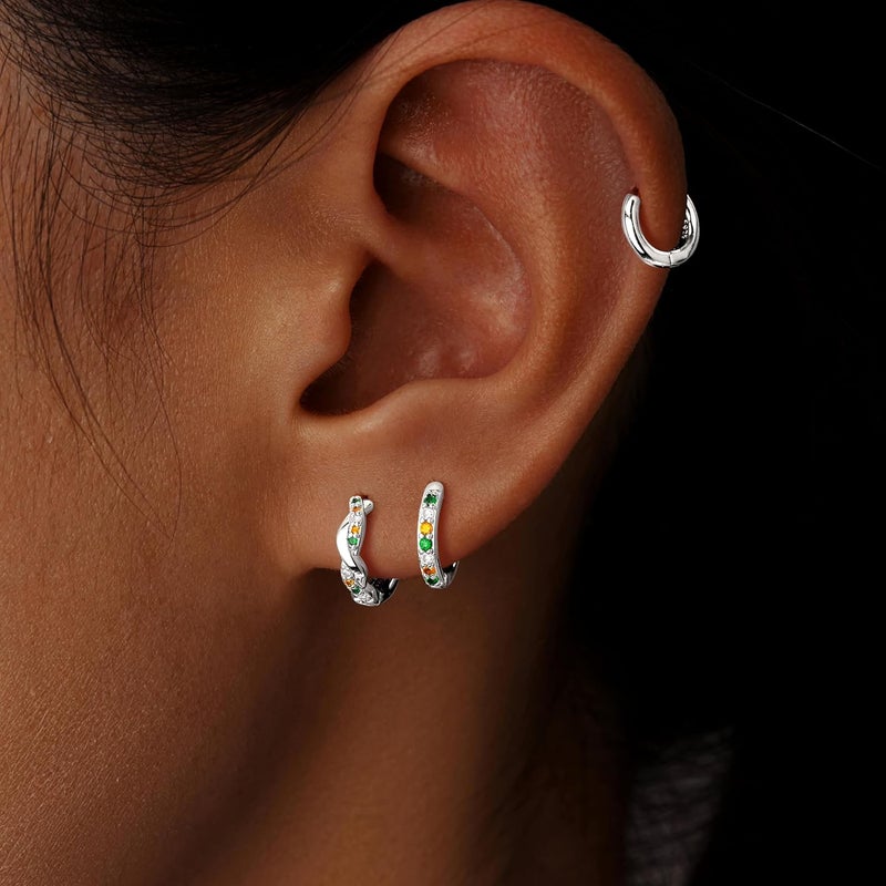 Inerney 14K Gold Plated Huggie Hoop Earrings for Women, Small Sterling Silver Earring Set Hypoallergenic Cartilage Helix Stacks, Mini Dainty Cute Trendy Birthstone Jewelry Gift for Multiple Piercings - Image 3
